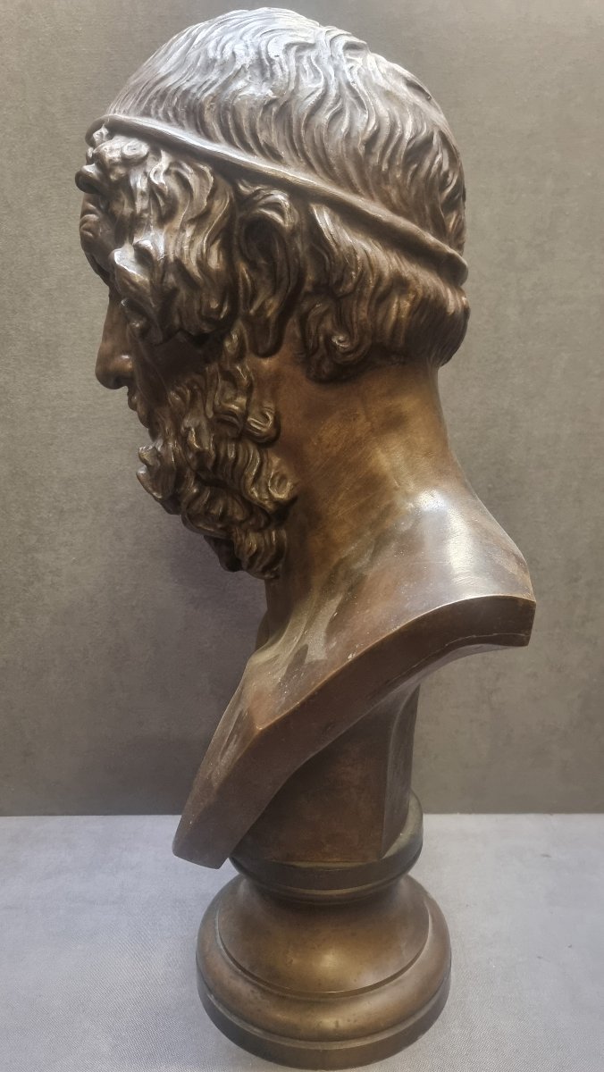 BUSTE EN BRONZE D'HOMERE - FRANCE - NAPOLÉON III - MILIEU DU XIXE SIÈCLE-photo-2