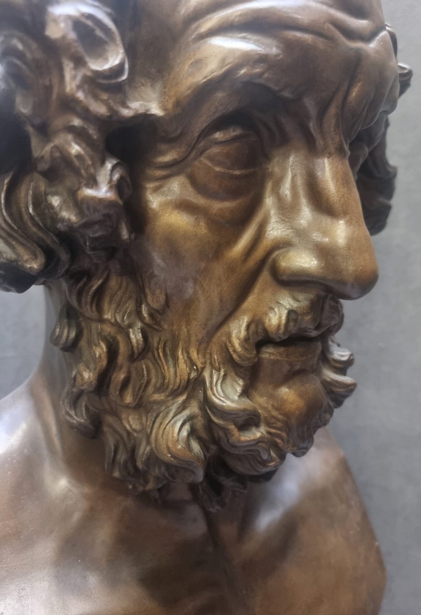 BUSTE EN BRONZE D'HOMERE - FRANCE - NAPOLÉON III - MILIEU DU XIXE SIÈCLE-photo-1