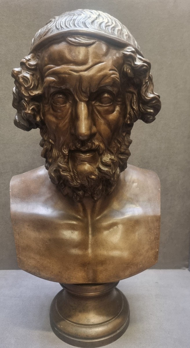 BUSTE EN BRONZE D'HOMERE - FRANCE - NAPOLÉON III - MILIEU DU XIXE SIÈCLE