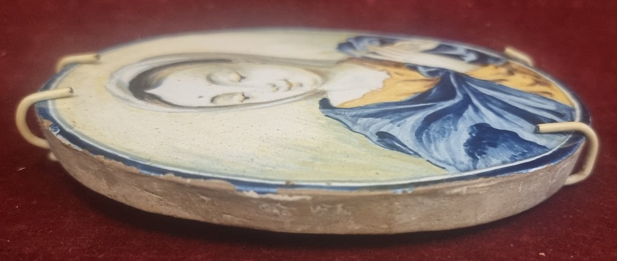 Oval Tile In Painted Earthenware, Depicting The Virgin Mary   Italy, Castelli  -photo-3