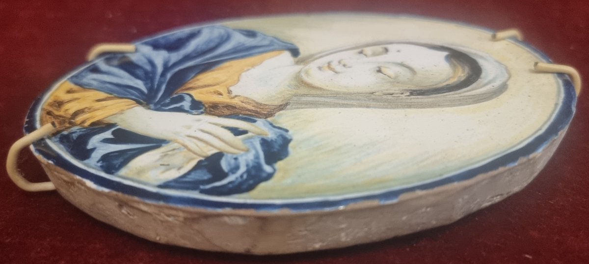 Oval Tile In Painted Earthenware, Depicting The Virgin Mary   Italy, Castelli  -photo-4