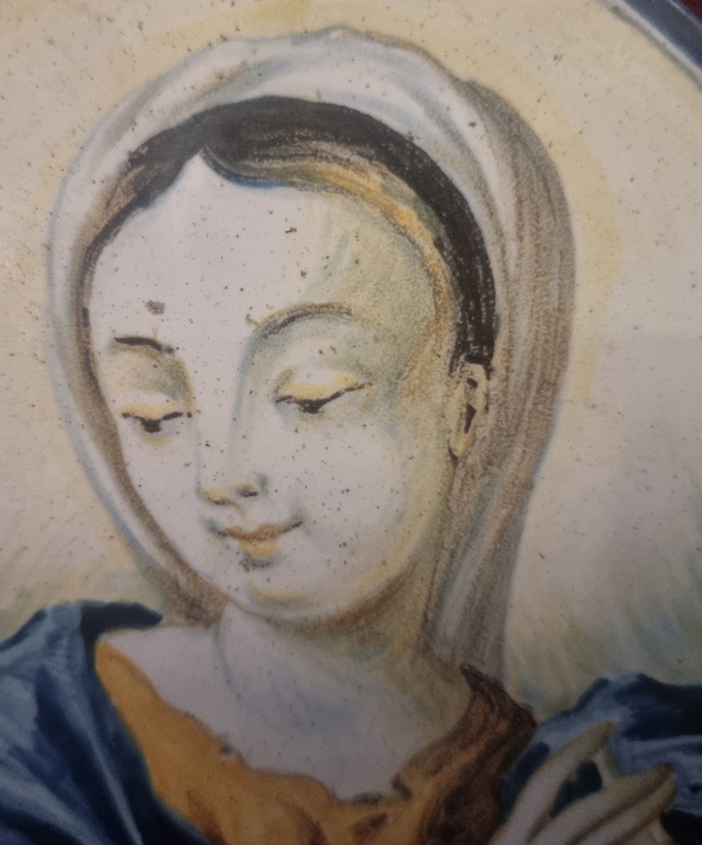 Oval Tile In Painted Earthenware, Depicting The Virgin Mary   Italy, Castelli  -photo-1