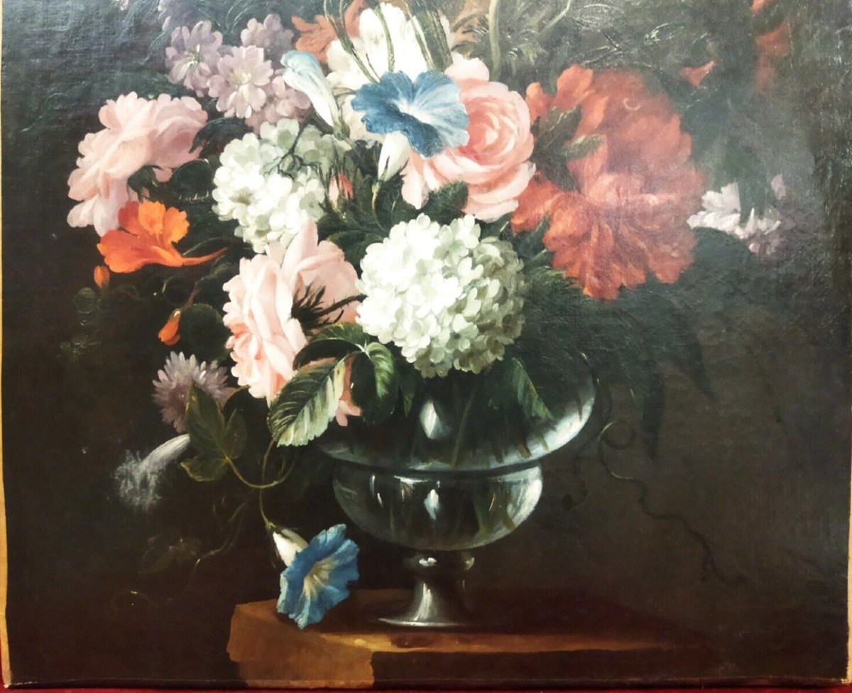 TABLEAU - HUILE SUR TOILE - NATURE MORTE VASE FLEURS - XVIIe SIÈCLE-photo-4