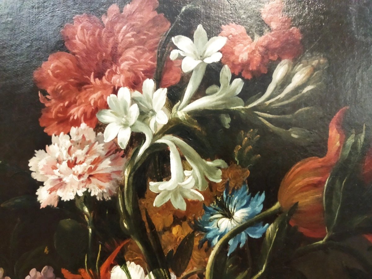 TABLEAU - HUILE SUR TOILE - NATURE MORTE VASE FLEURS - XVIIe SIÈCLE-photo-1
