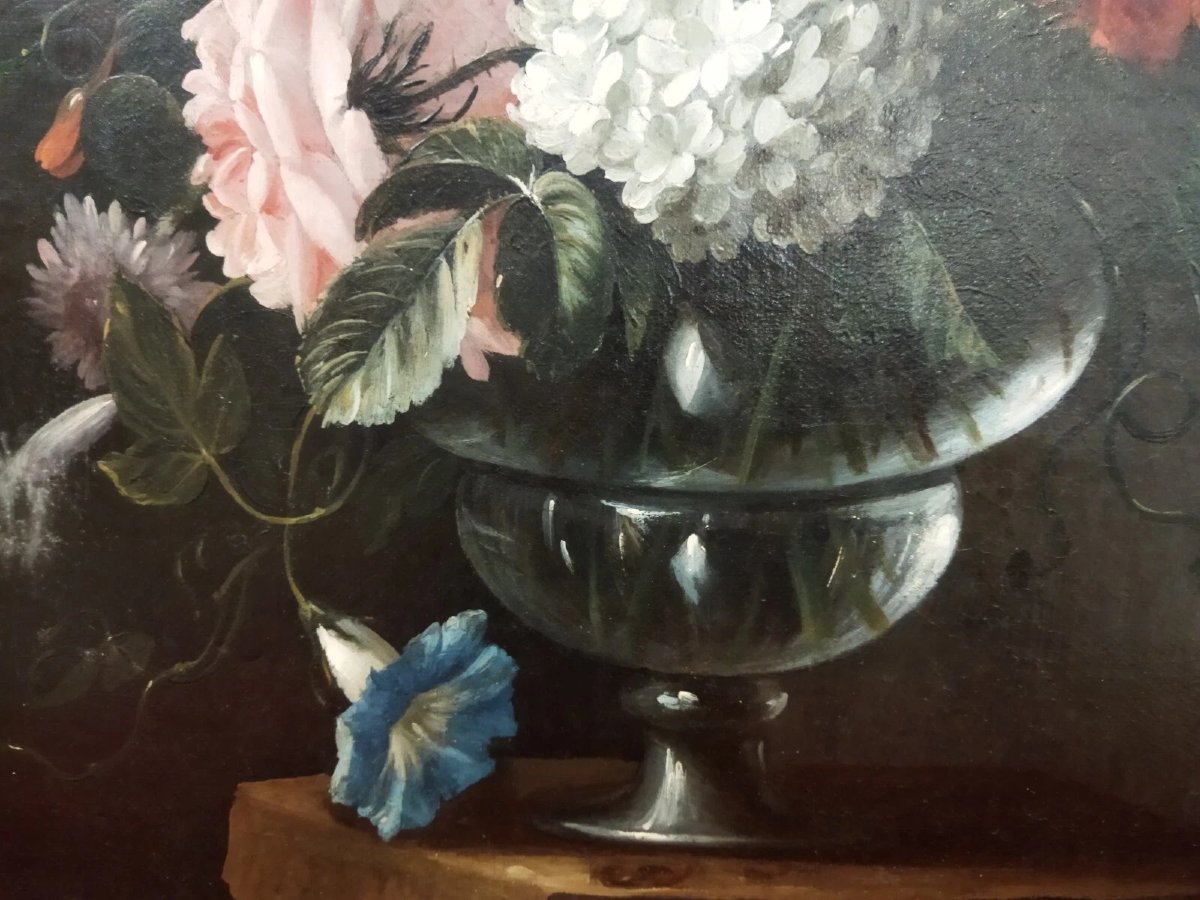 TABLEAU - HUILE SUR TOILE - NATURE MORTE VASE FLEURS - XVIIe SIÈCLE-photo-2