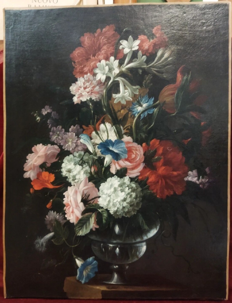 TABLEAU - HUILE SUR TOILE - NATURE MORTE VASE FLEURS - XVIIe SIÈCLE