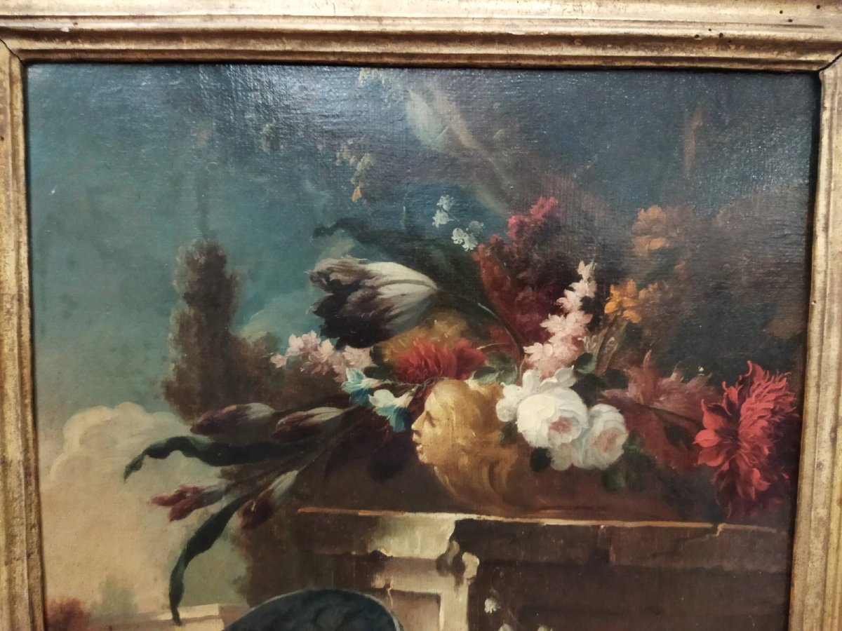 Still Life Painting - Oil On Canvas   - 17th Century  With Period Frame-photo-2