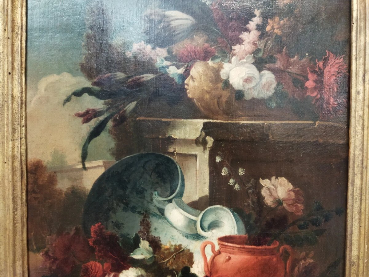 Still Life Painting - Oil On Canvas   - 17th Century  With Period Frame-photo-3