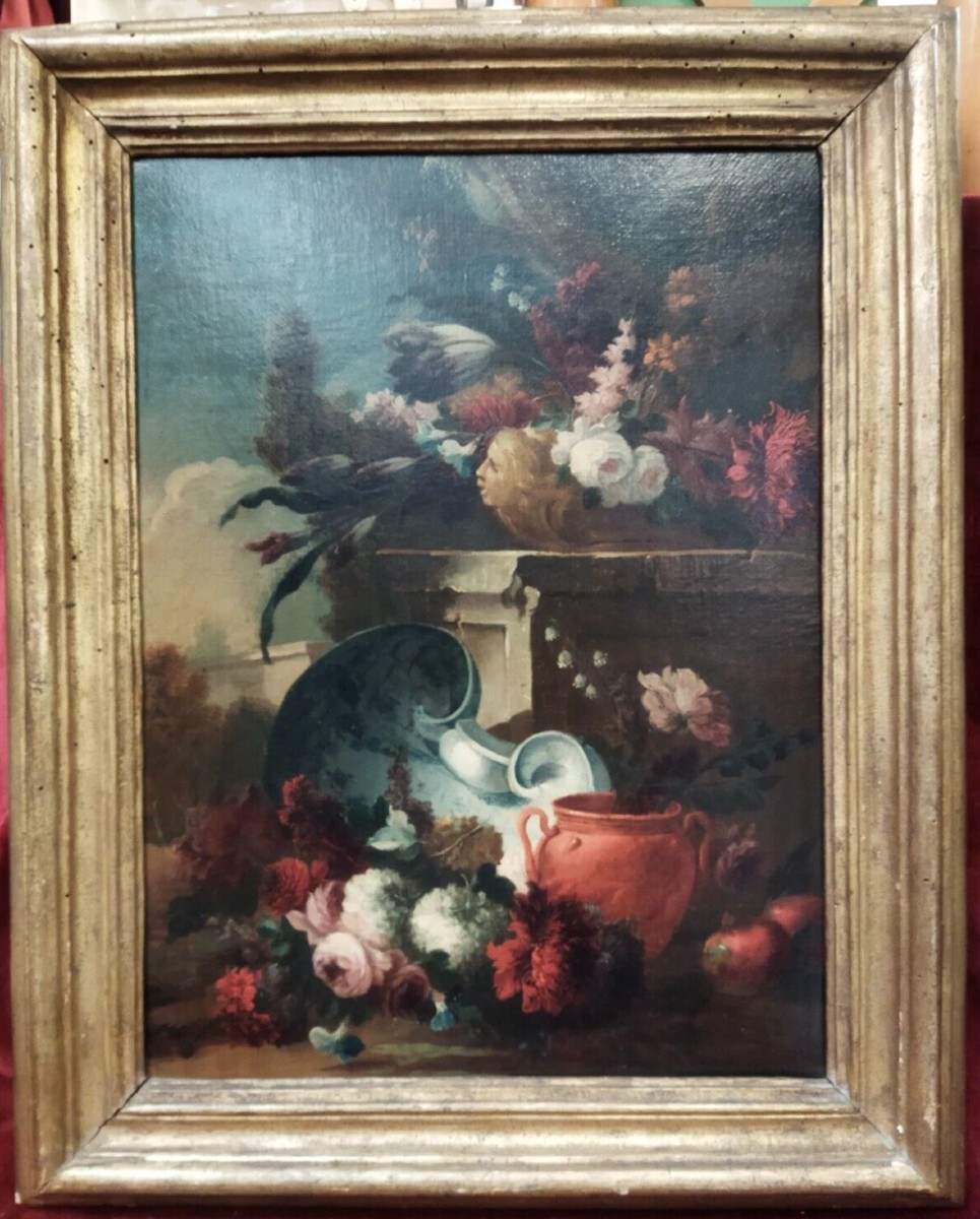 Still Life Painting - Oil On Canvas   - 17th Century  With Period Frame