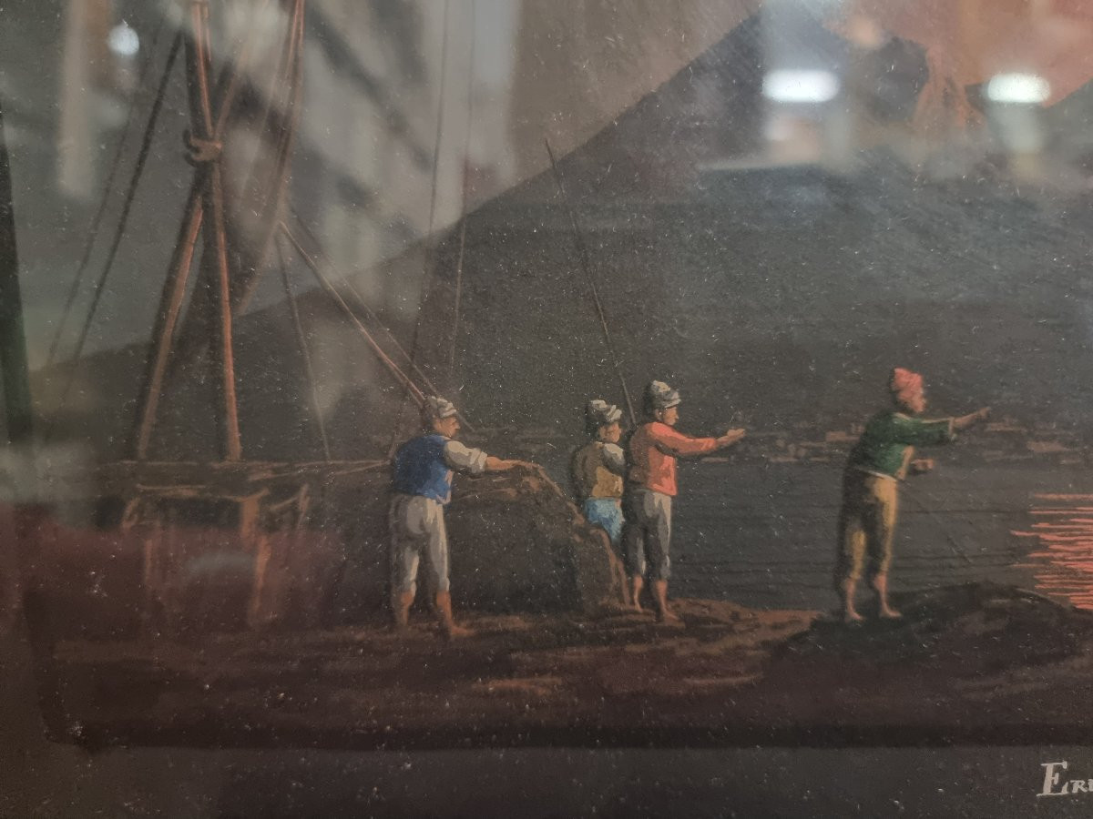 Peinture à la gouache - Naples - Éruption du Vésuve, 1er janvier 1812-photo-2
