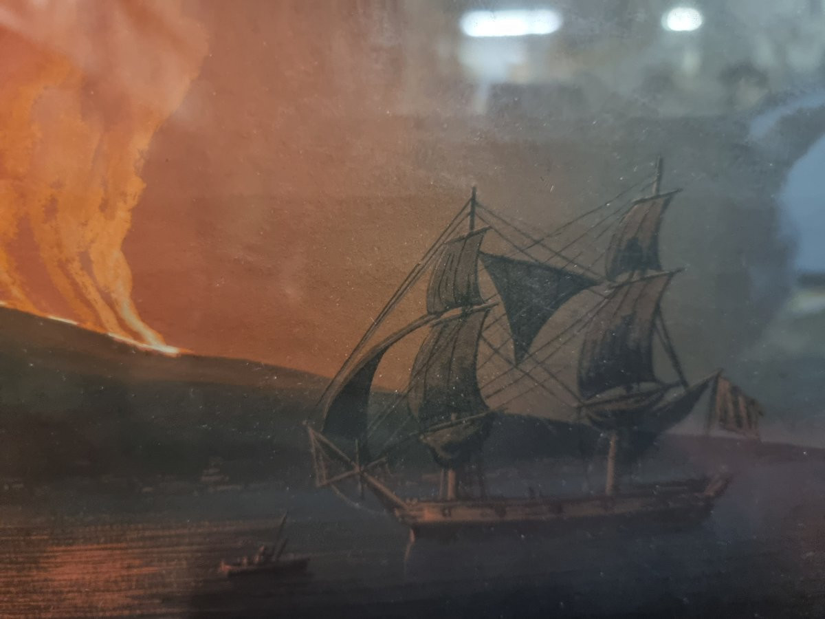 Peinture à la gouache - Naples - Éruption du Vésuve, 1er janvier 1812-photo-1