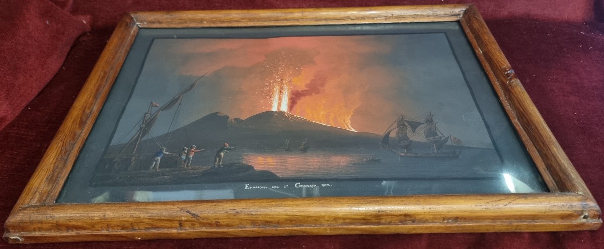Peinture à la gouache - Naples - Éruption du Vésuve, 1er janvier 1812