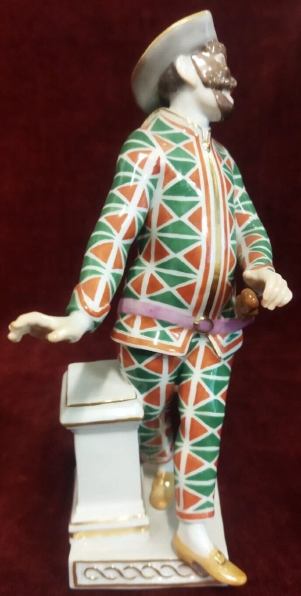 Meissen Painted Porcelain Arlecchino Figurine - 20th Century / Early 1900s-photo-2