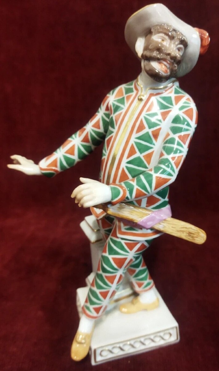 Meissen Painted Porcelain Arlecchino Figurine - 20th Century / Early 1900s