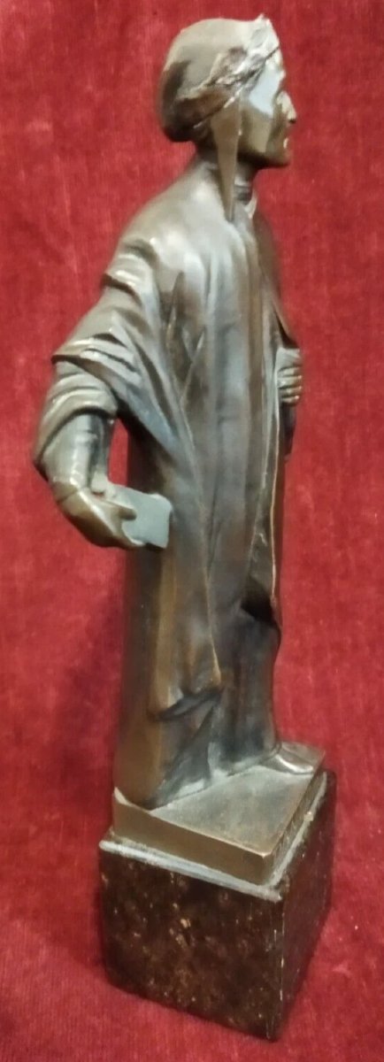 Sculpture en bronze sur socle en marbre Dante Alighieri-photo-2