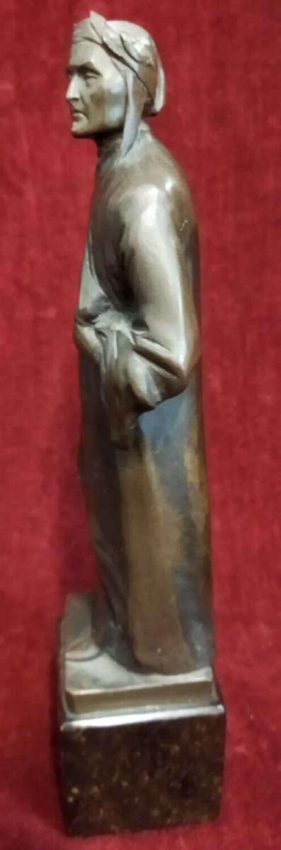 Sculpture en bronze sur socle en marbre Dante Alighieri-photo-4