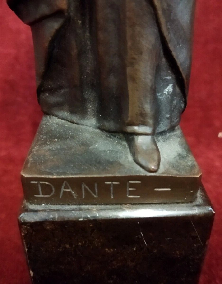 Sculpture en bronze sur socle en marbre Dante Alighieri-photo-1
