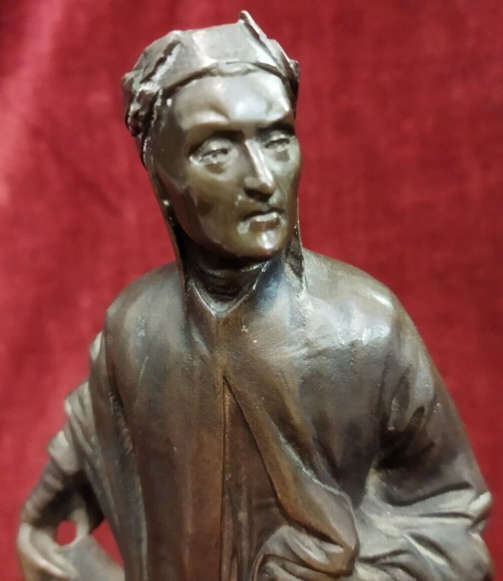 Sculpture en bronze sur socle en marbre Dante Alighieri-photo-3