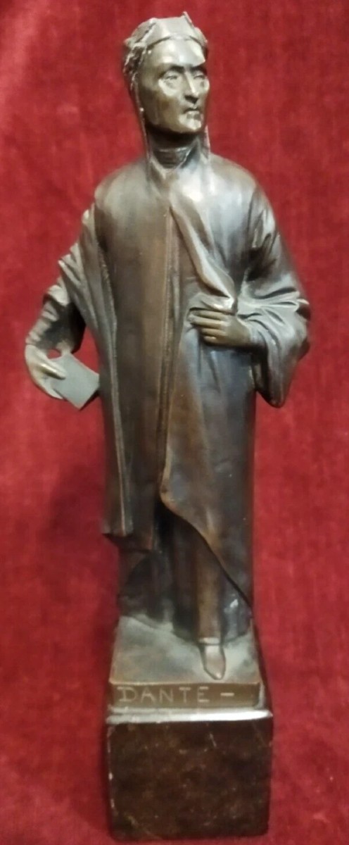Sculpture en bronze sur socle en marbre Dante Alighieri
