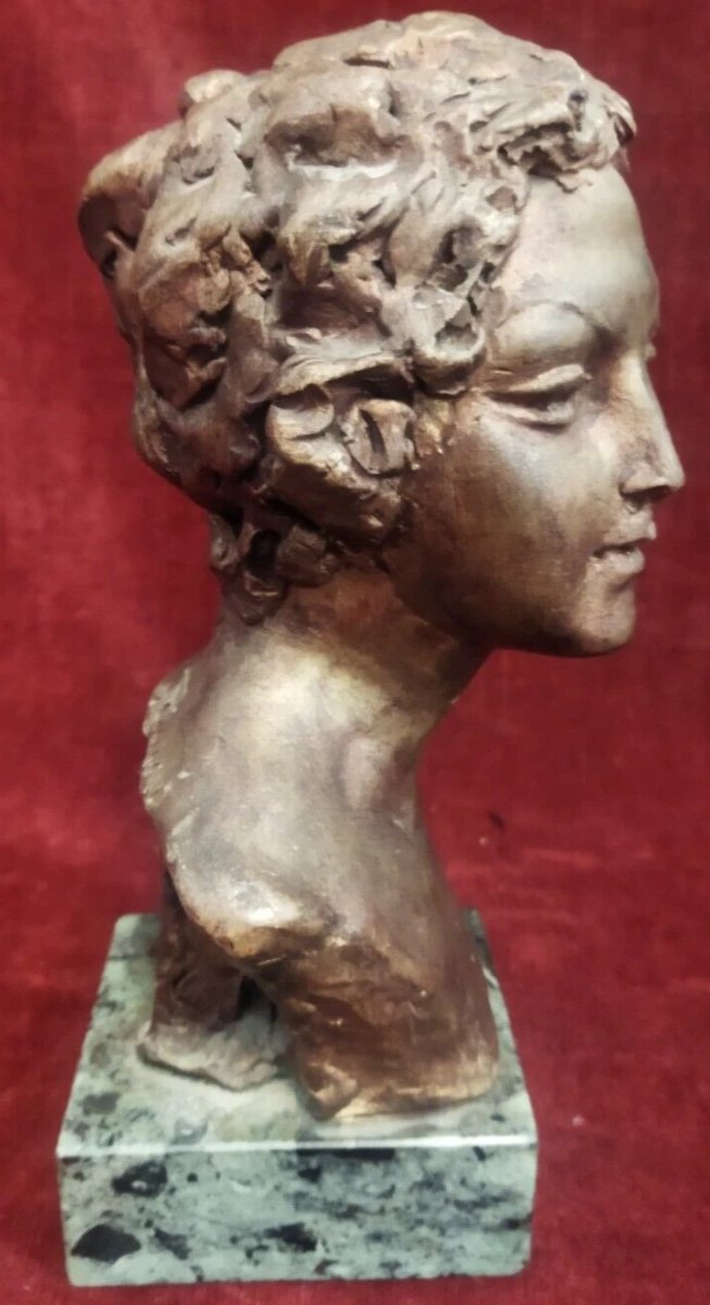 Bronze Bust Of A Woman On A Marble Base By Domenico Mastroianni (1876–1962)-photo-2