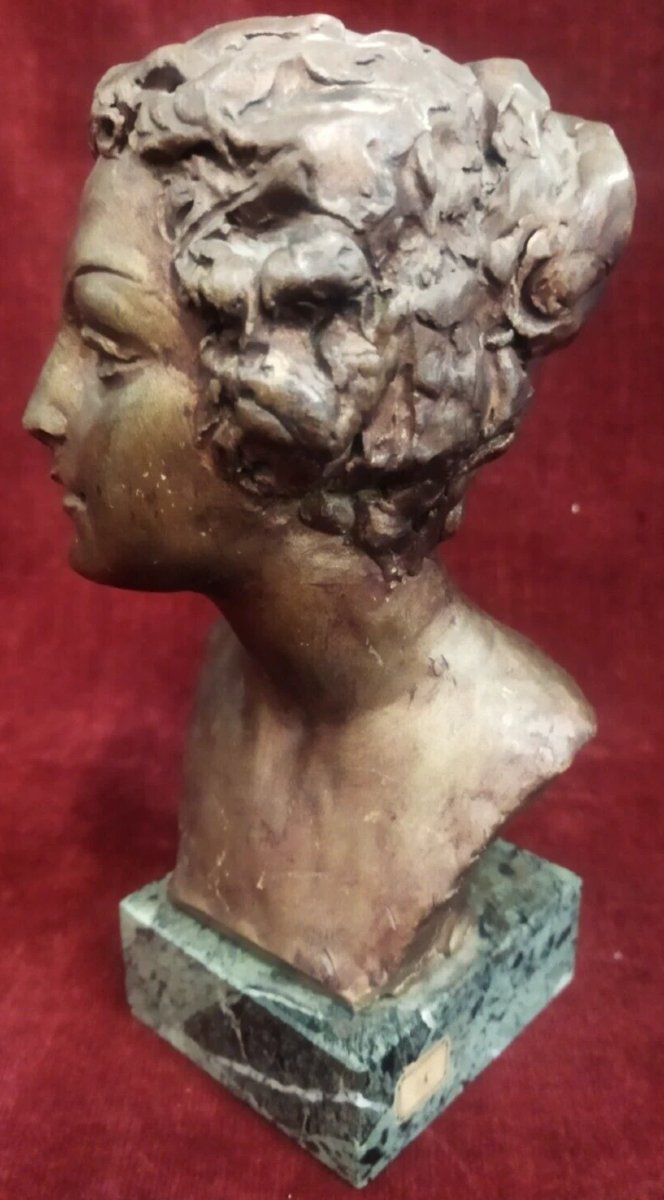Bronze Bust Of A Woman On A Marble Base By Domenico Mastroianni (1876–1962)-photo-2