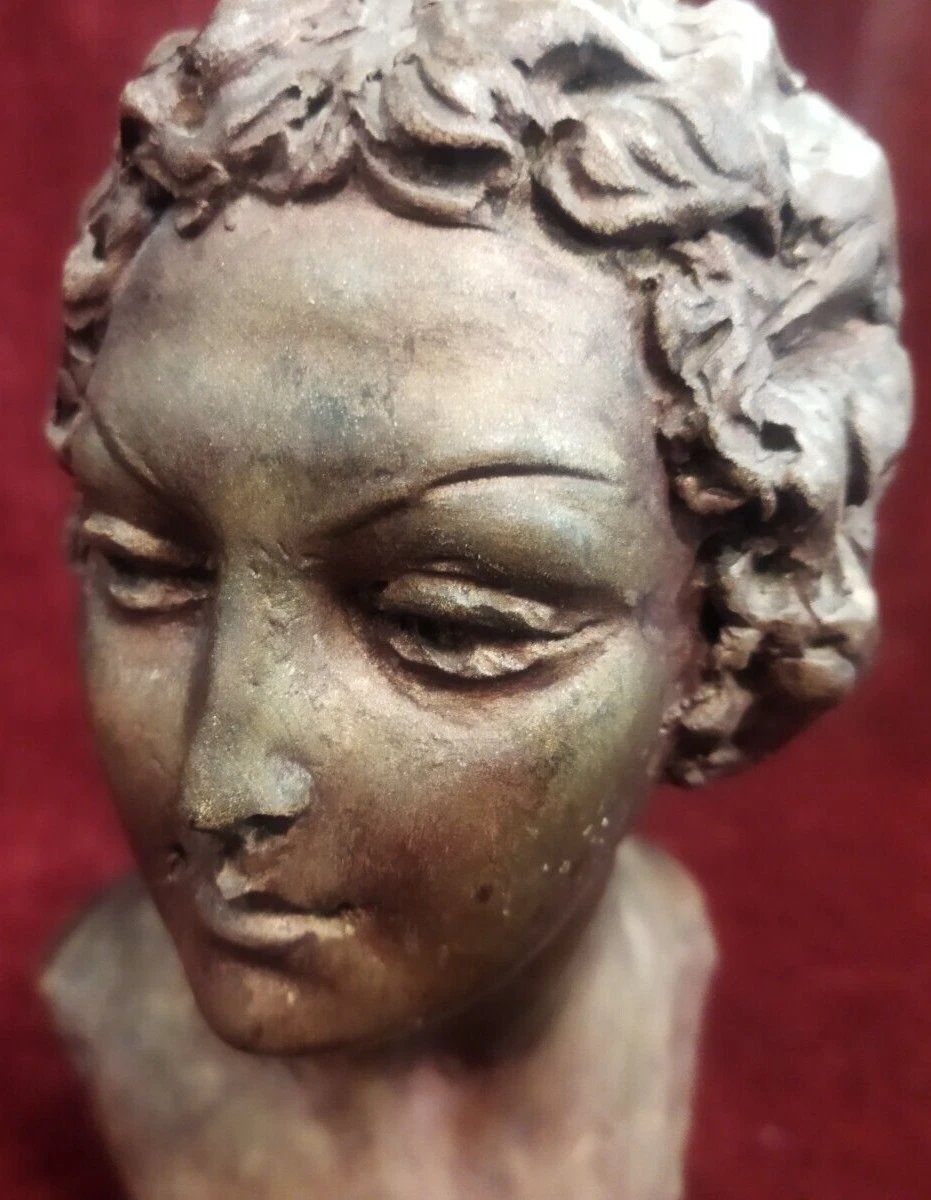Bronze Bust Of A Woman On A Marble Base By Domenico Mastroianni (1876–1962)-photo-4