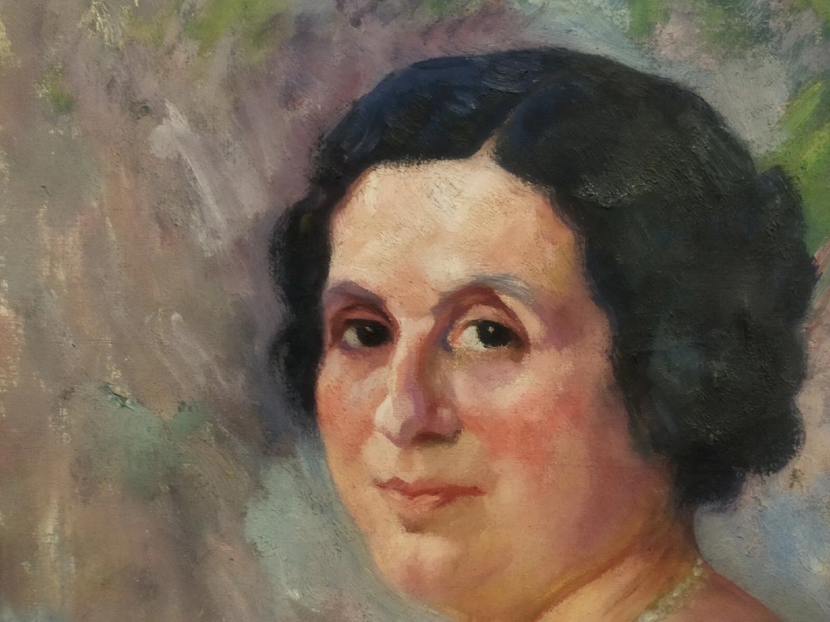 Oil On Canvas Portrait Of A Woman, 1922, By Pieretto Bianco (trieste 1875 – Bologna 1937)-photo-2