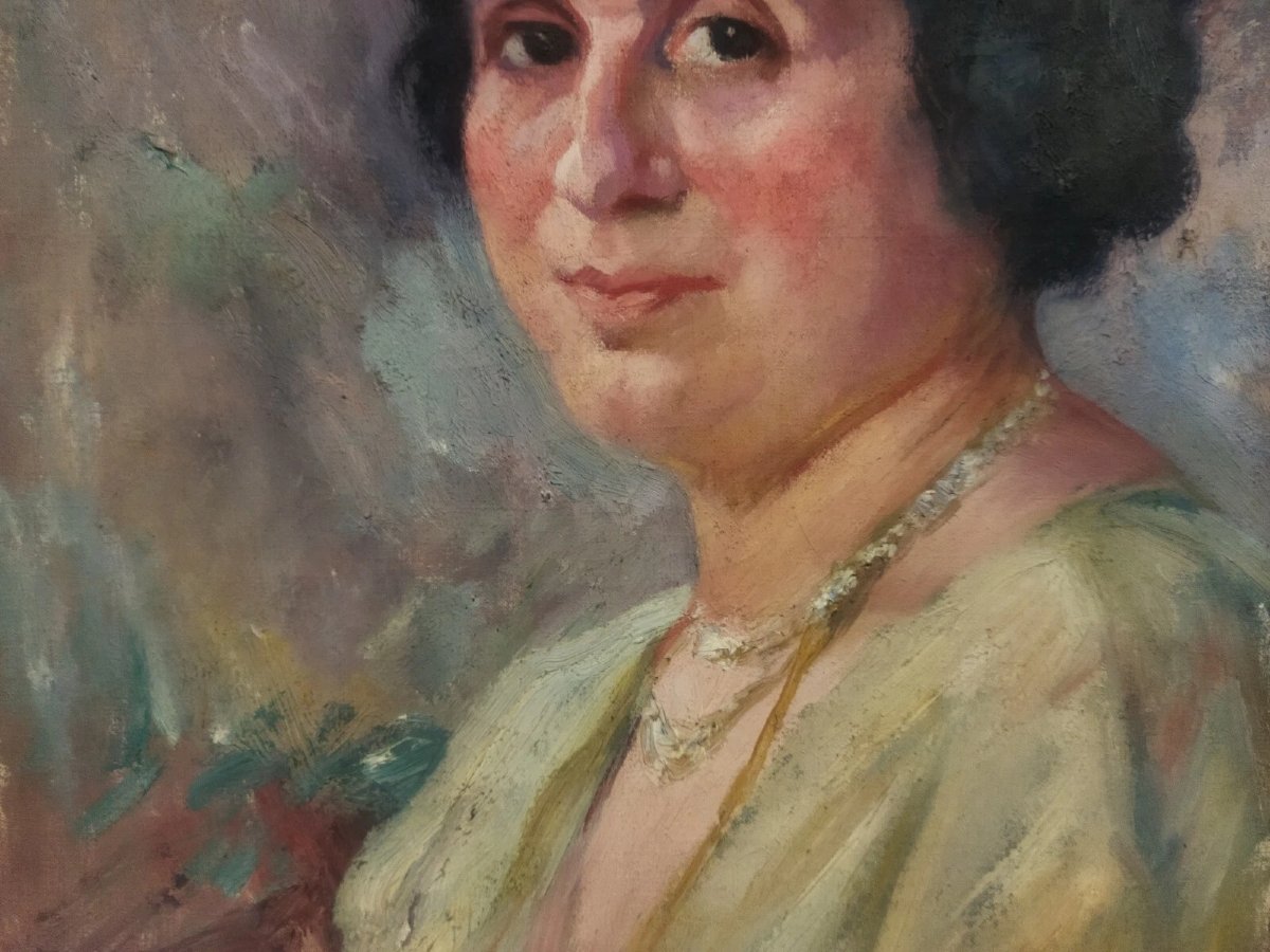 Oil On Canvas Portrait Of A Woman, 1922, By Pieretto Bianco (trieste 1875 – Bologna 1937)-photo-3