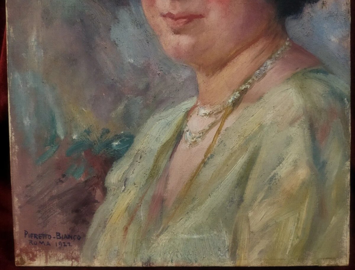 Oil On Canvas Portrait Of A Woman, 1922, By Pieretto Bianco (trieste 1875 – Bologna 1937)-photo-4