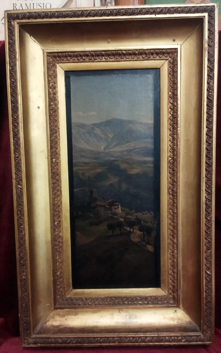 Oil Painting On Canvas: Umbrian Landscape - From Perugia To Gubbio, 1867, By T.h. Hotchkins (1834–1869)