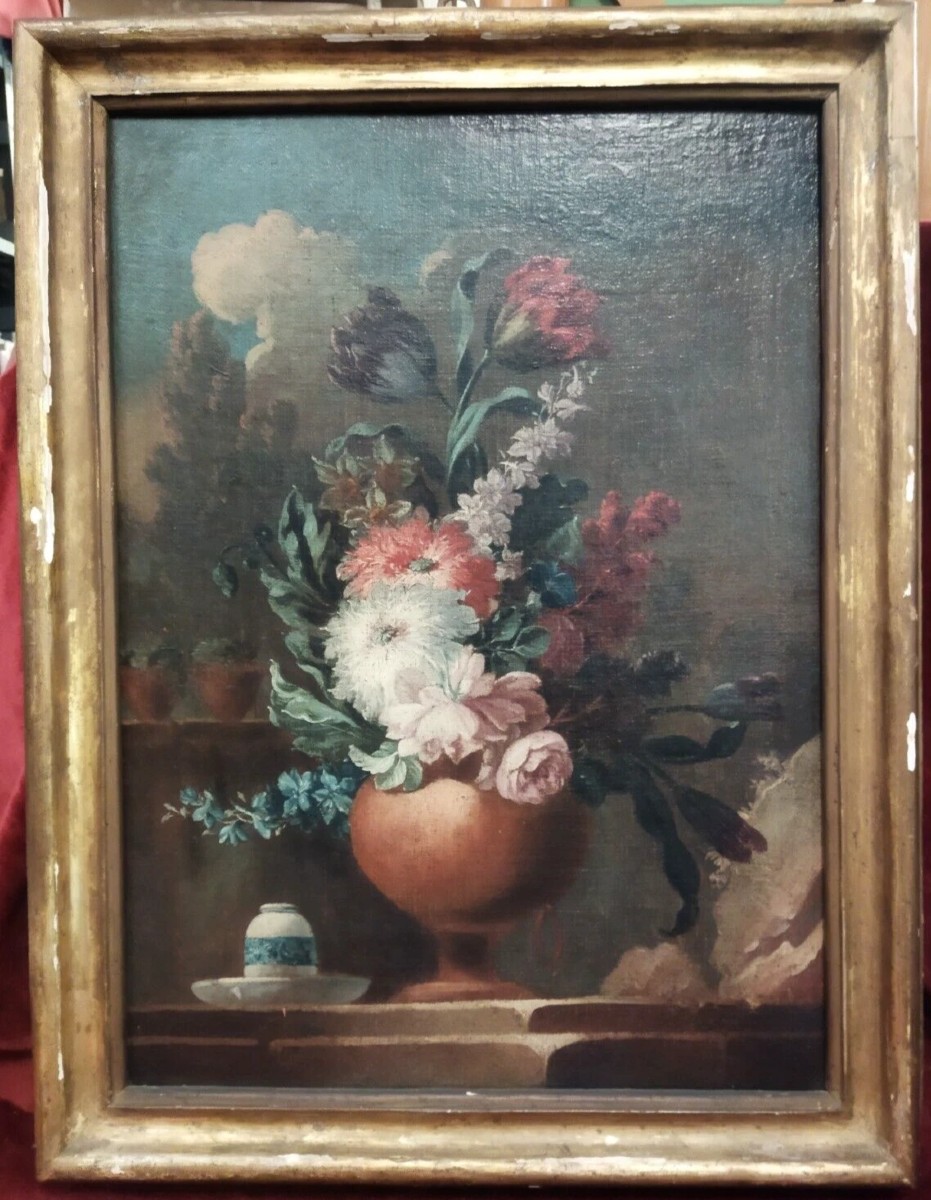Still Life Painting - 17th-century Oil On Canvas With A Period Frame