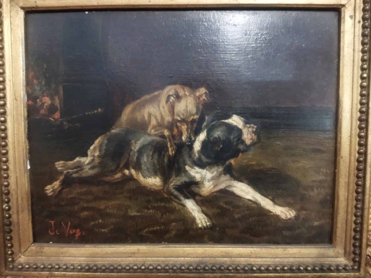 Painting Of Dogs - Oil On Canvas By Vincent De Vos (1829–1875)-photo-2