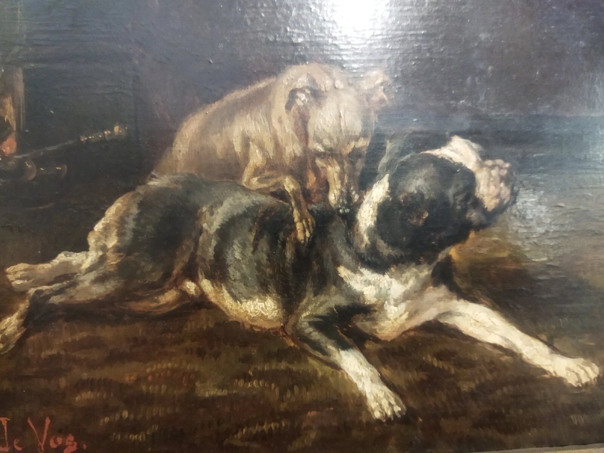 Painting Of Dogs - Oil On Canvas By Vincent De Vos (1829–1875)-photo-4