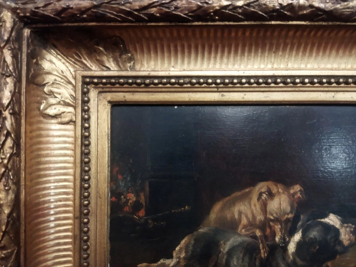 Painting Of Dogs - Oil On Canvas By Vincent De Vos (1829–1875)-photo-1
