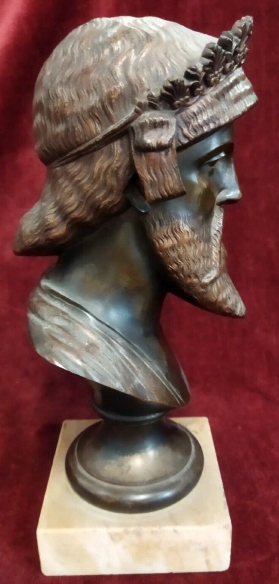 Sculpture en bronze sur socle en marbre - Buste de Jupiter - Début du XXe siècle-photo-2