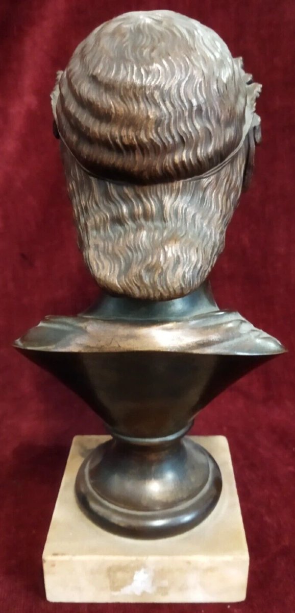Sculpture en bronze sur socle en marbre - Buste de Jupiter - Début du XXe siècle-photo-3