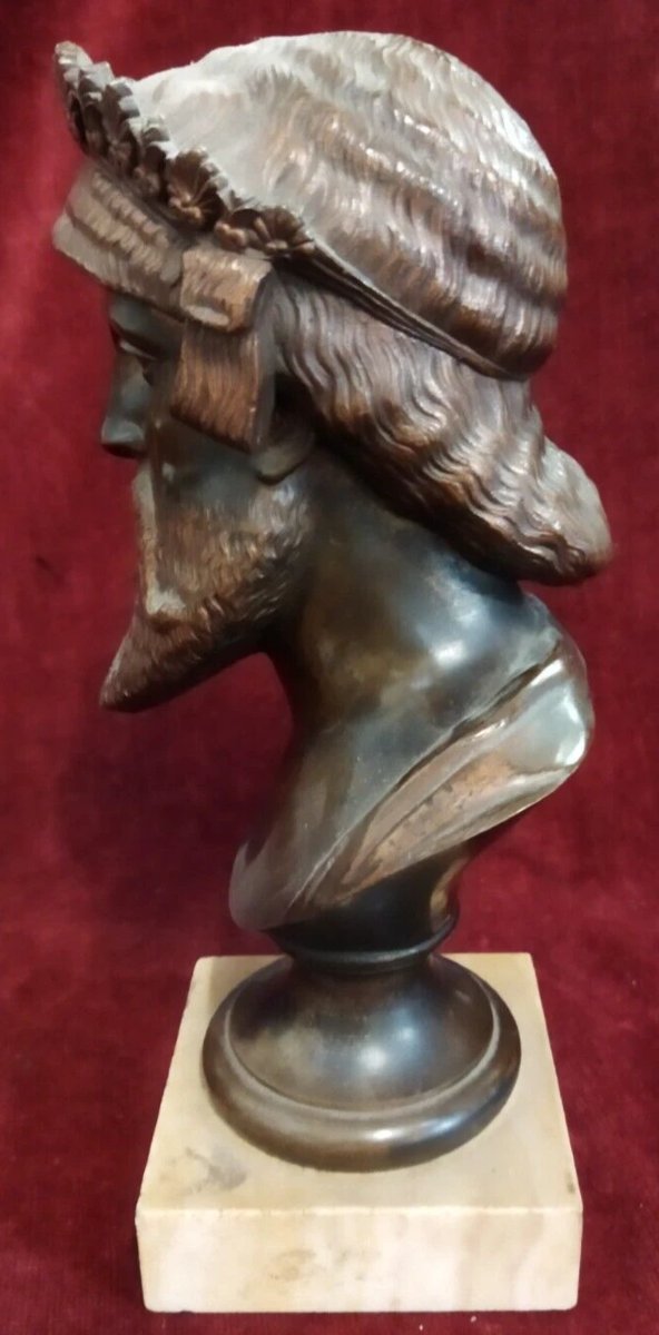 Sculpture en bronze sur socle en marbre - Buste de Jupiter - Début du XXe siècle-photo-4