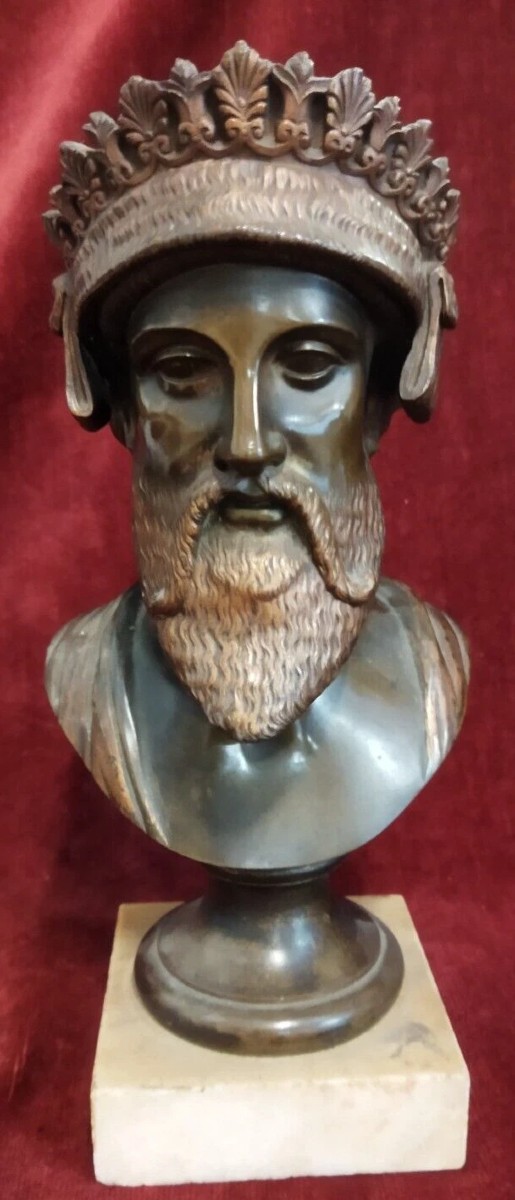 Sculpture en bronze sur socle en marbre - Buste de Jupiter - Début du XXe siècle