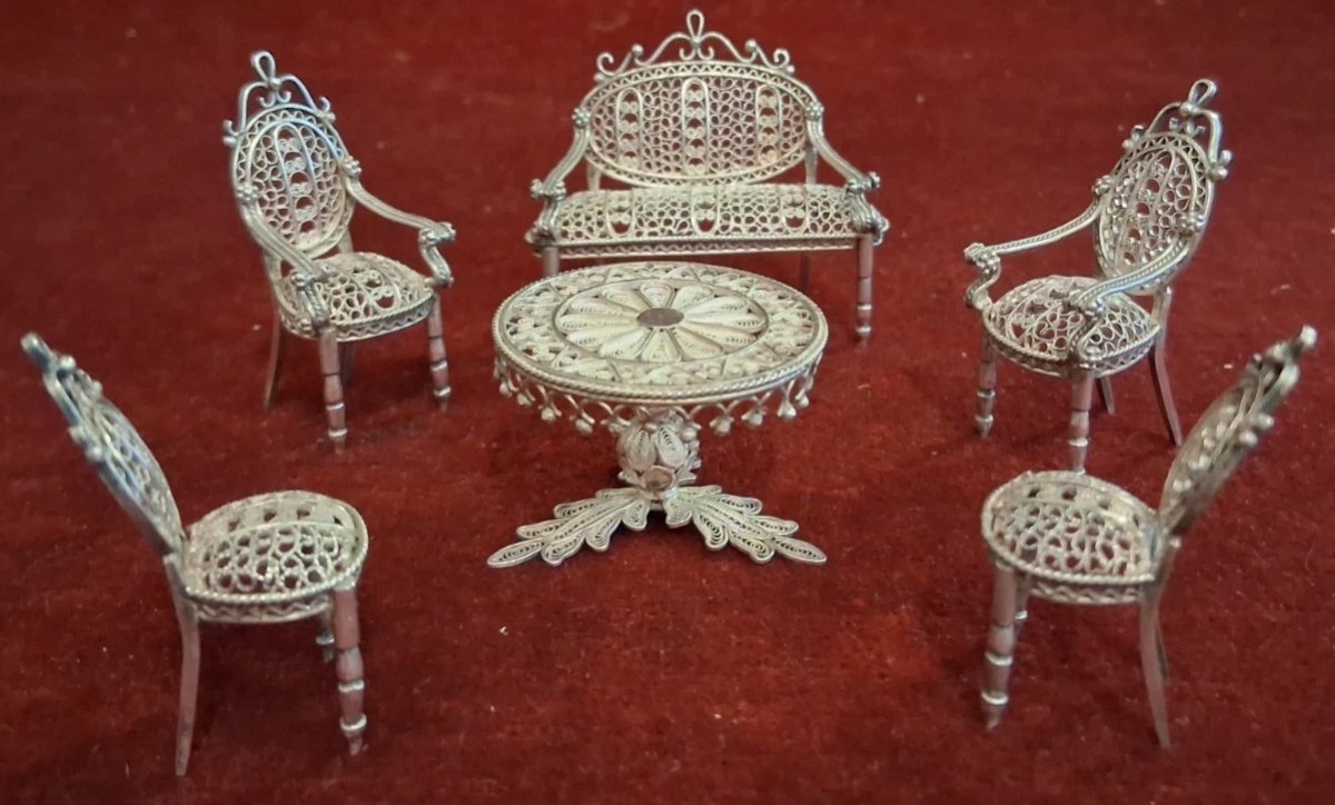 ENSEMBLE (5 pièces)  SALON MINIATURE  ARGENT / FILIGRANE-photo-2