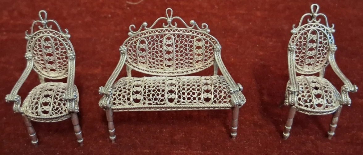 ENSEMBLE (5 pièces)  SALON MINIATURE  ARGENT / FILIGRANE-photo-3