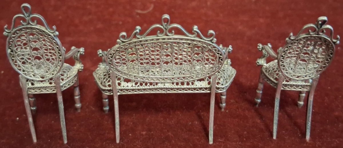 ENSEMBLE (5 pièces)  SALON MINIATURE  ARGENT / FILIGRANE-photo-4