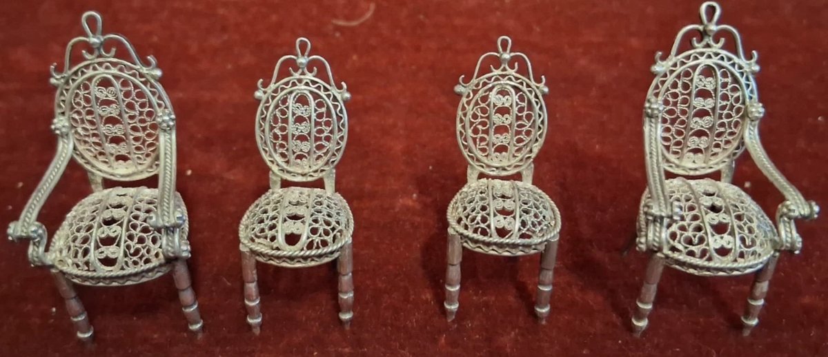 ENSEMBLE (5 pièces)  SALON MINIATURE  ARGENT / FILIGRANE-photo-2