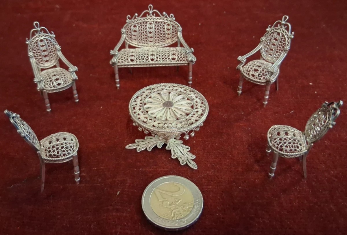 ENSEMBLE (5 pièces)  SALON MINIATURE  ARGENT / FILIGRANE
