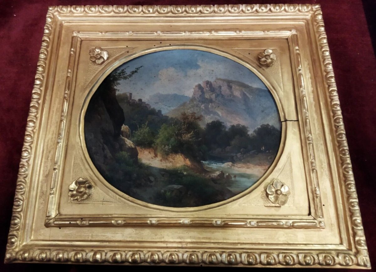PAIRE DE TABLEAUX  HUILE SUR CARTON PRESSÉ  PAYSAGES - GUIDO AGOSTINI (1865-1898)-photo-3