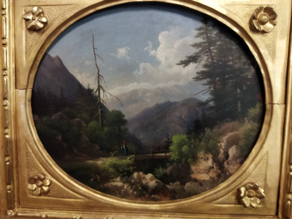 PAIRE DE TABLEAUX  HUILE SUR CARTON PRESSÉ  PAYSAGES - GUIDO AGOSTINI (1865-1898)-photo-4