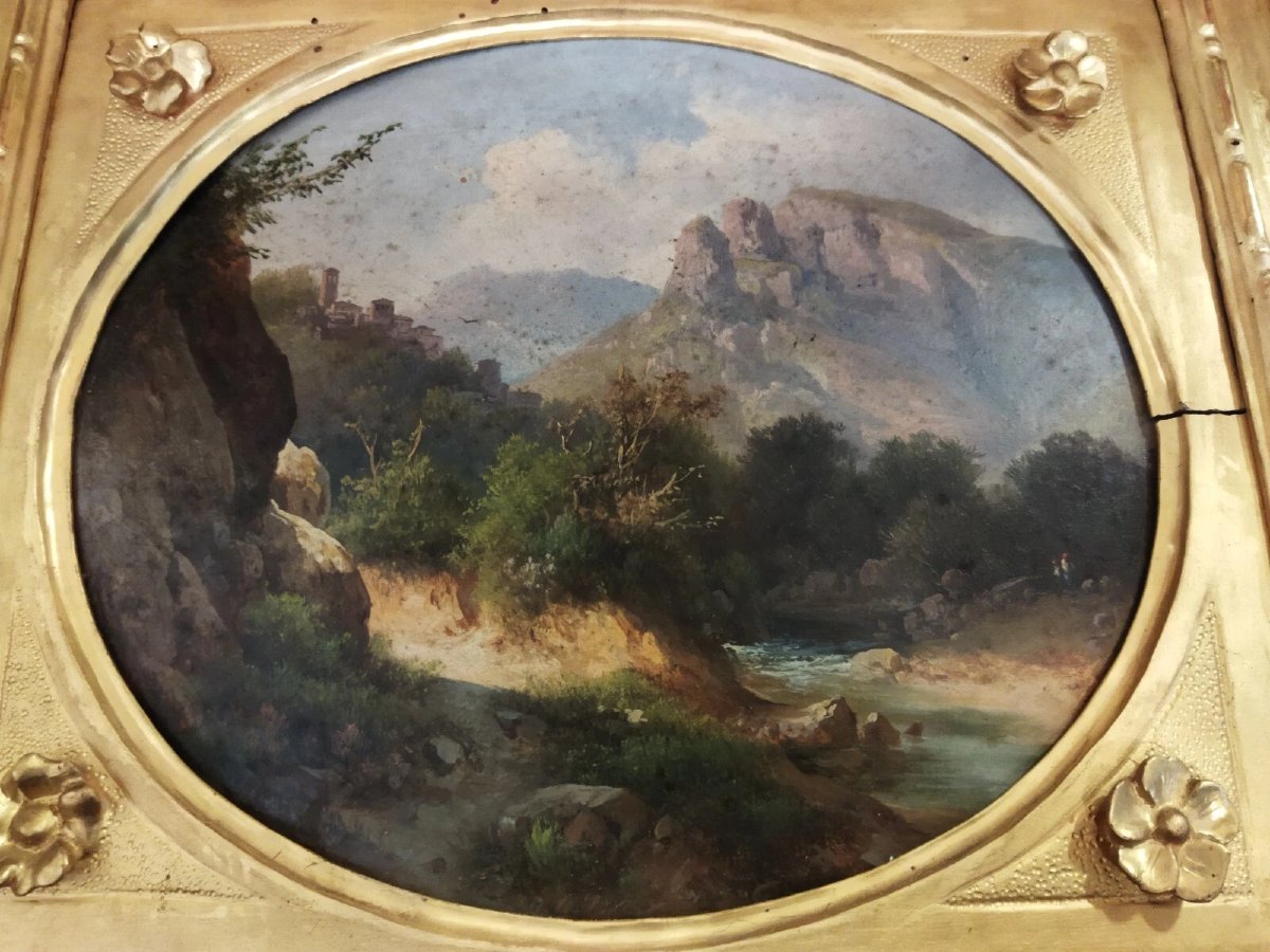 PAIRE DE TABLEAUX  HUILE SUR CARTON PRESSÉ  PAYSAGES - GUIDO AGOSTINI (1865-1898)-photo-2