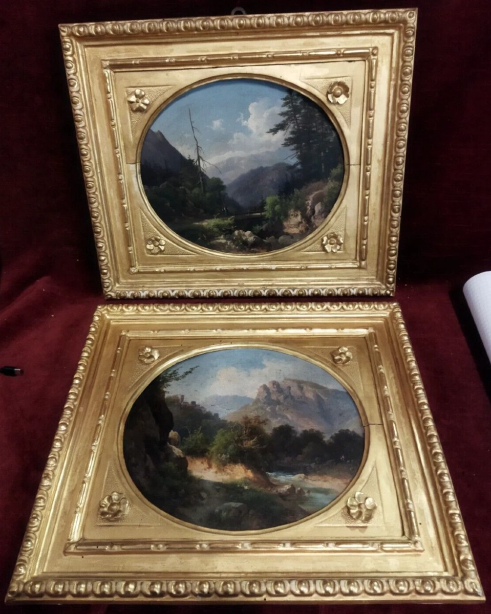 PAIRE DE TABLEAUX  HUILE SUR CARTON PRESSÉ  PAYSAGES - GUIDO AGOSTINI (1865-1898)