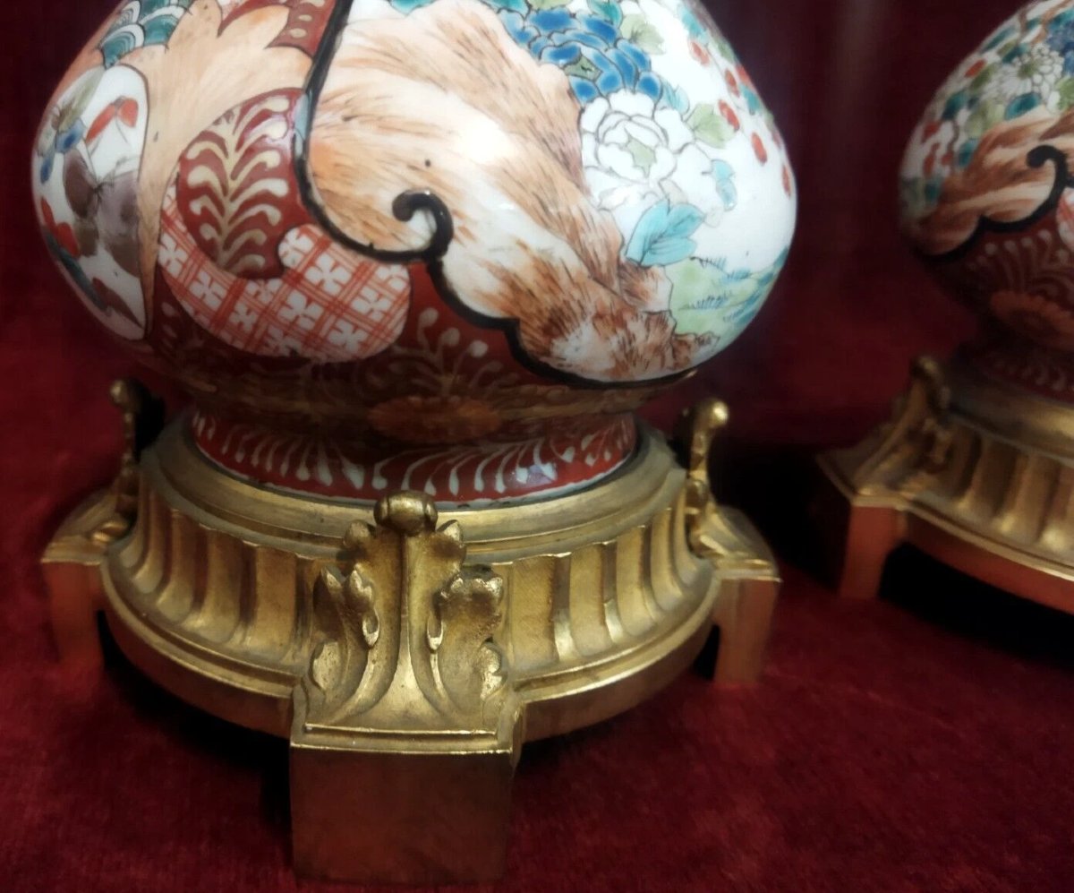 PAIRE DE LAMPES DE TABLE  En bronze et porcelaine peinte  - Époque Napoléon III-photo-4