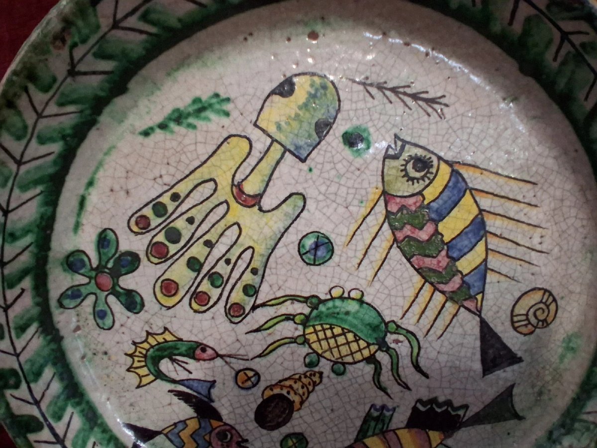 CENTRE DE TABLE EN FAIENCE PEINTE  - VIETRI - début du XXe siècle-photo-2