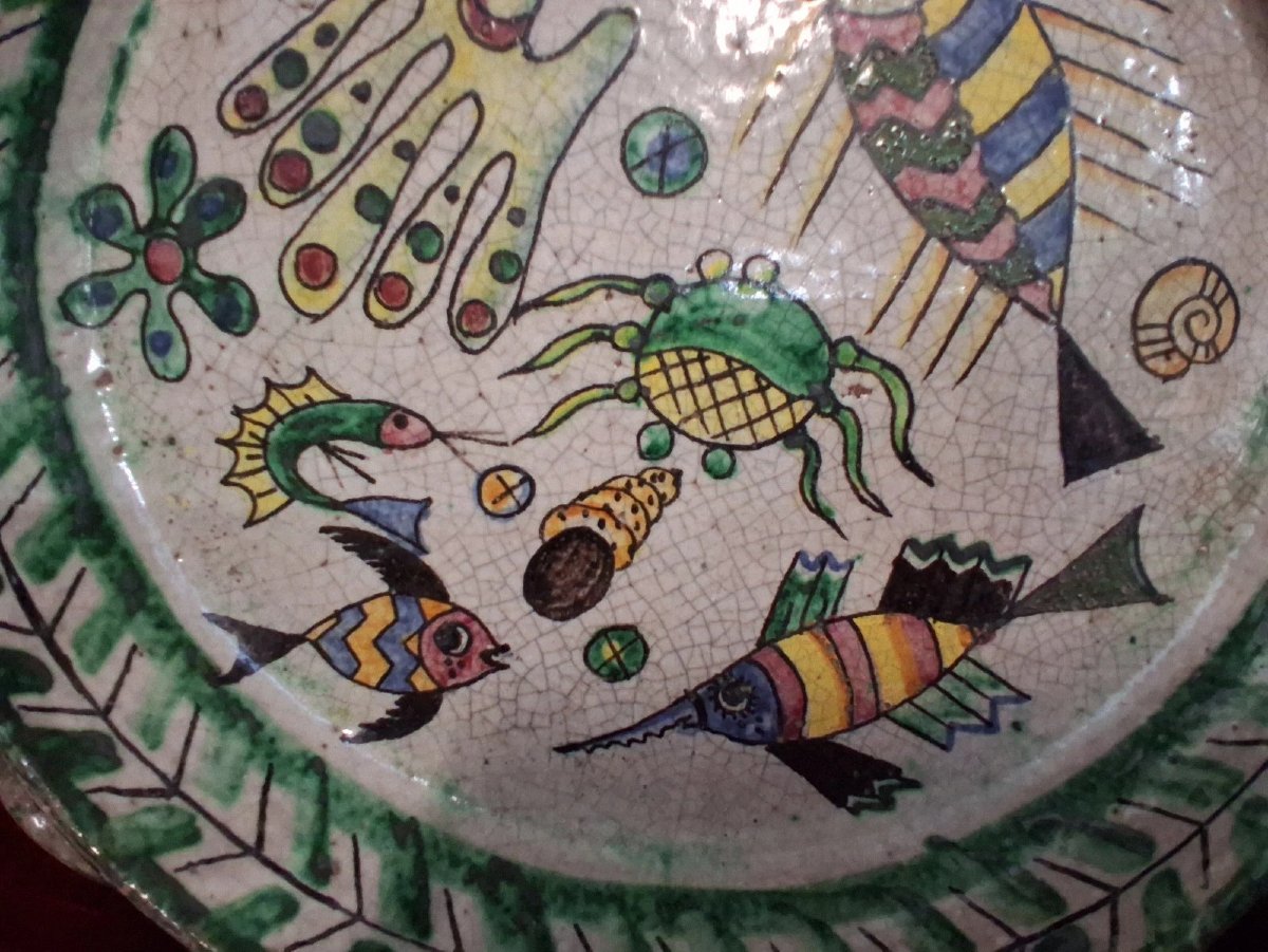 CENTRE DE TABLE EN FAIENCE PEINTE  - VIETRI - début du XXe siècle-photo-3